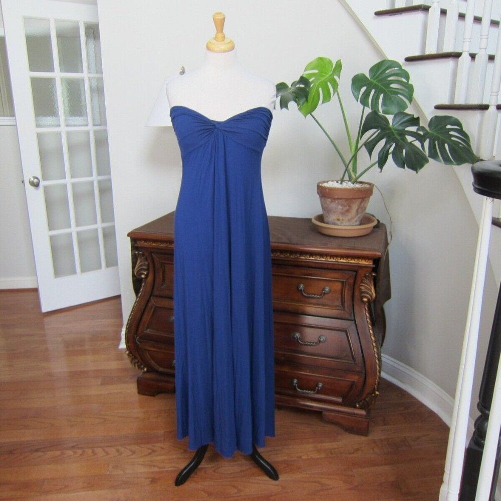 Victoria's Secret Strapless Open Back Blue Maxi Dress Built in Shelf Bra Size S